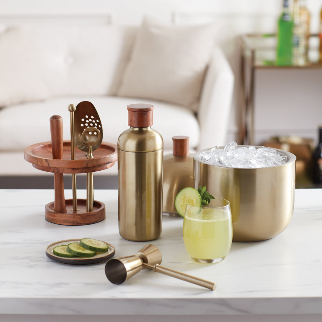 Cocktail Party Brushed Gold  Bar Tool Set